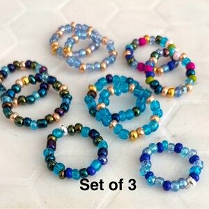Bahia Sea Glass Beaded Rings - Set of 3